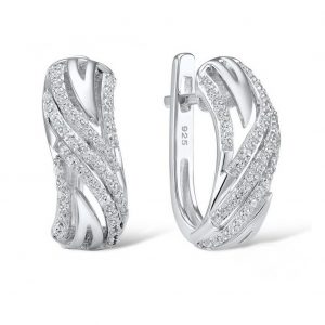 Glamouröse Wellen-Ohrringe aus 925 Sterling Silber mit Zirkonia