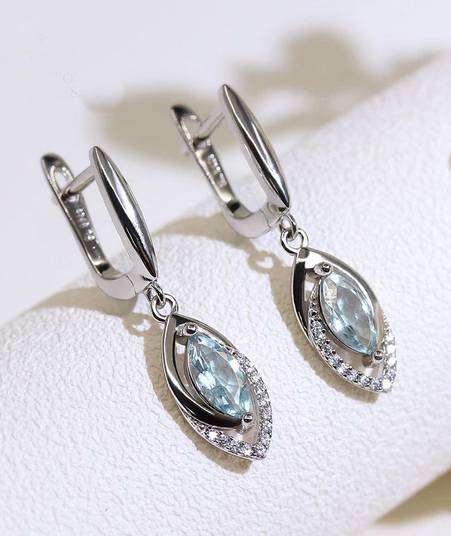 Aquamarin-Ohrhänger aus 925 Silber 2 Ohrringe mit Aquamarine